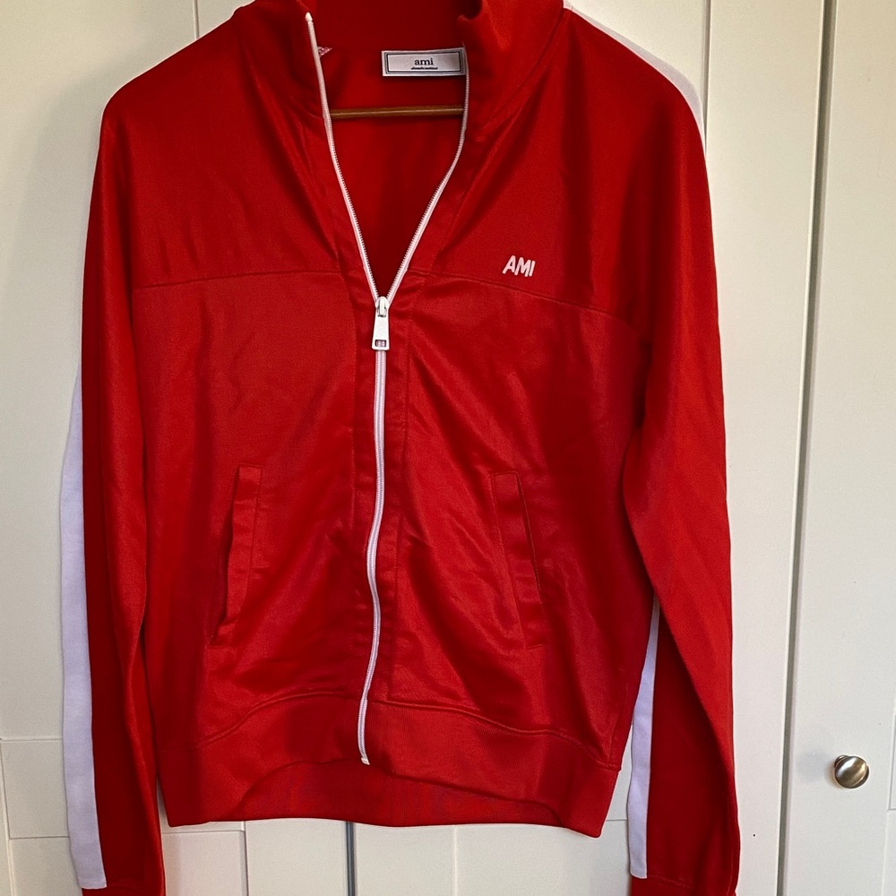 Ami Red Track Jacket with White Zip Trim